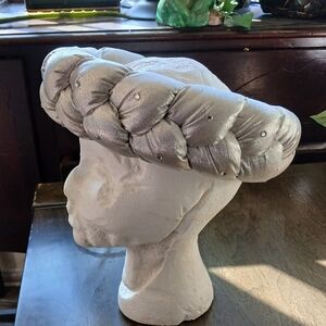 African Silver Hat Braided Crown Head Band Women's Bonnet Muslim Turban One Sz